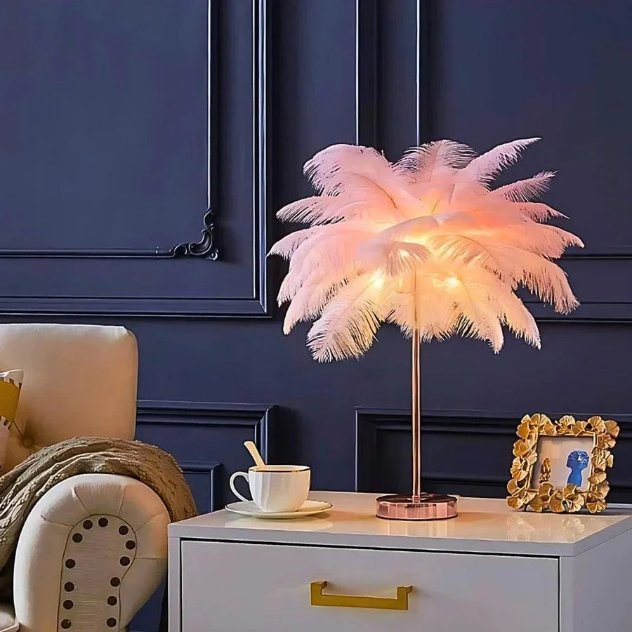 Ostrich Feather Palm Tree Table Light
