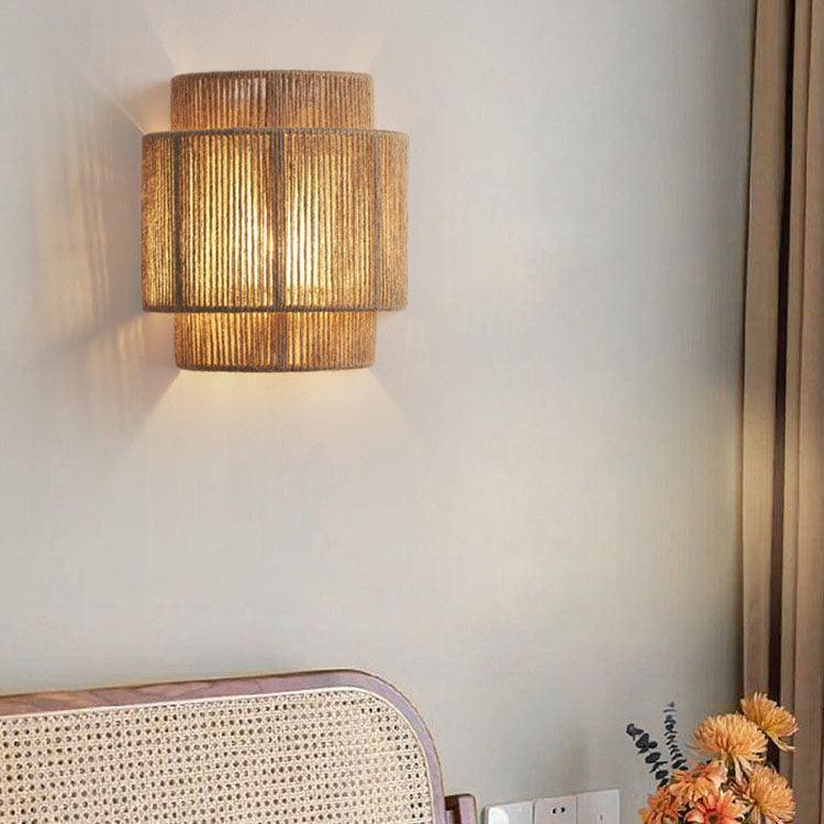 Japanese Rattan Curved Rope Wall Sconce 1-Light