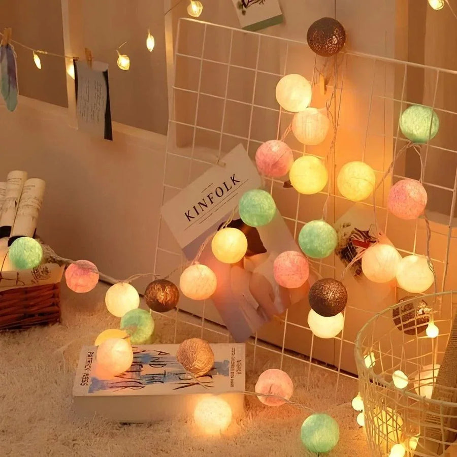 Cotton Ball String Light Garland