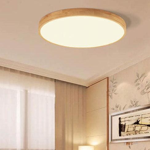 Nordic Solid Wood Round Ultra-Thin LED Flush Mount Ceiling Light, view 3