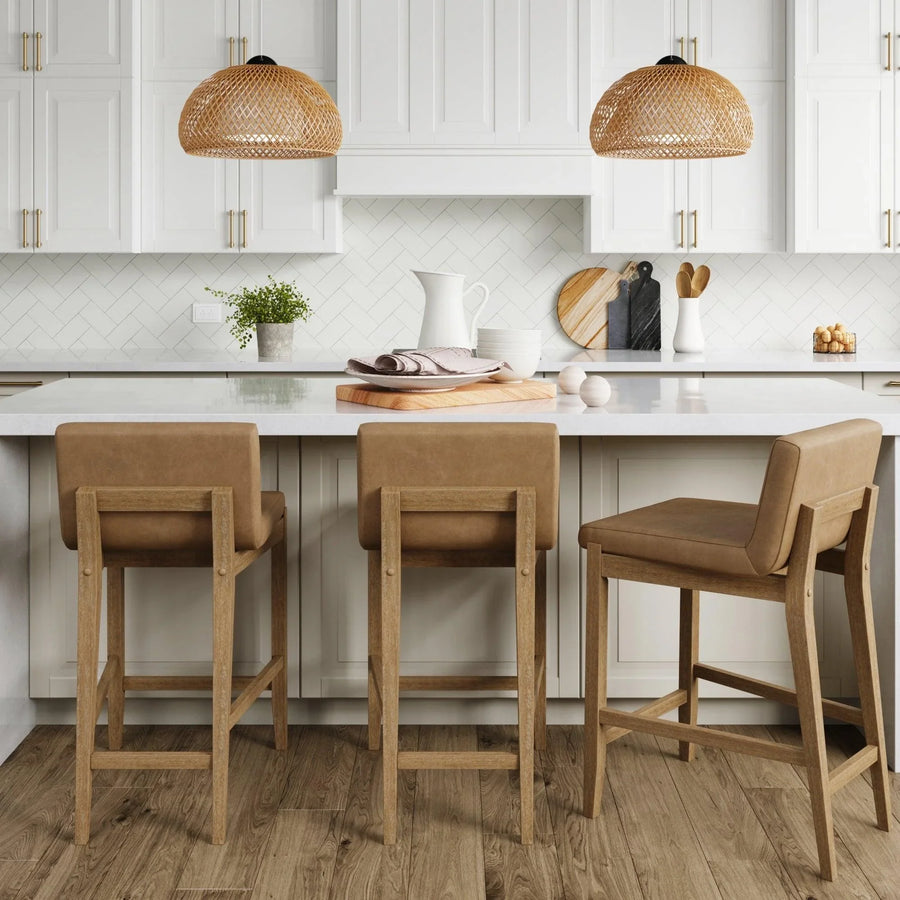 Wood Faux Suede Counter Height Bar Stool Light Brown