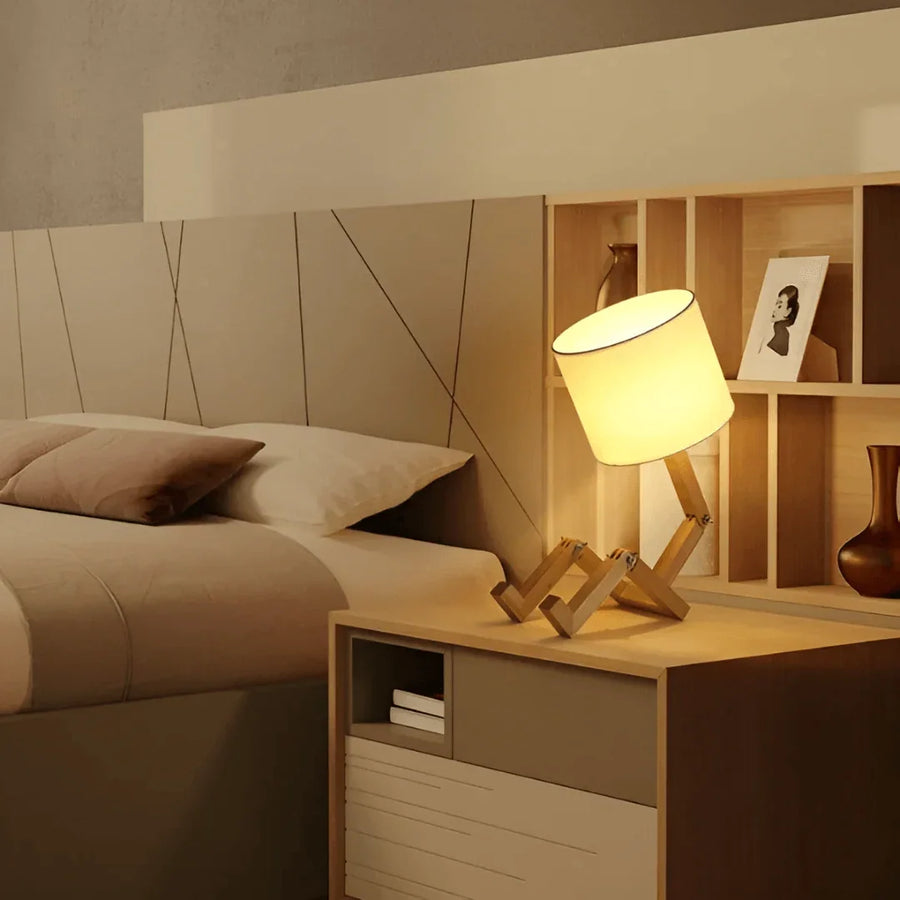 Modern Adjustable Wooden Table Lamp With Fabric Shade 1-Light