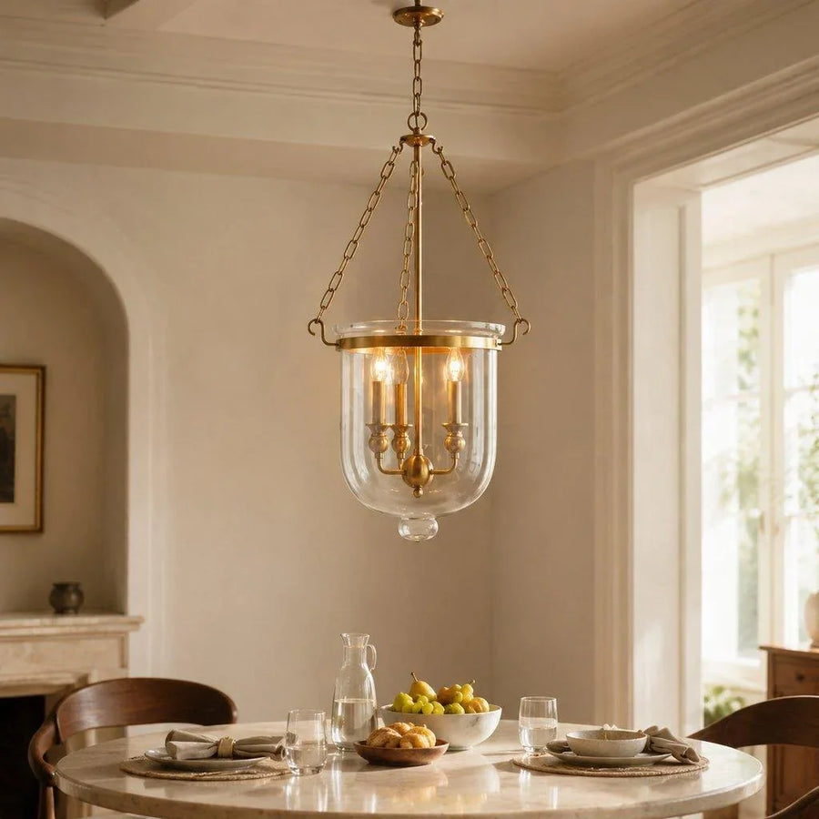 3-Light Clear Glass Lantern Pendant Light