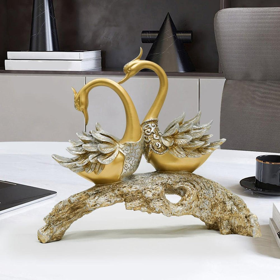 Gold Swan Pair Sculpture