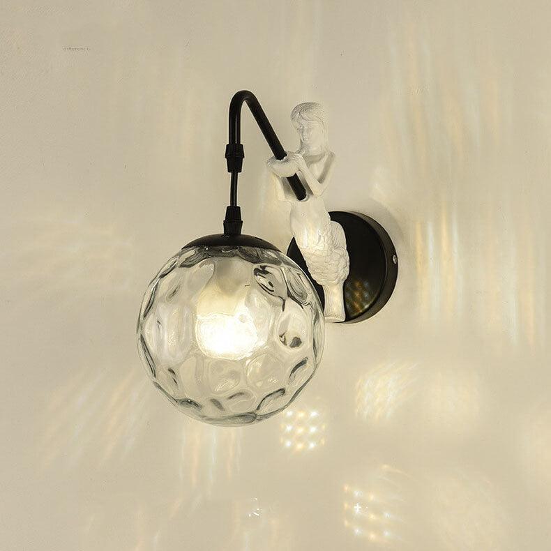 Vintage Rustic Mermaid Orb 1-Light Wall Sconce Lamp, view 2