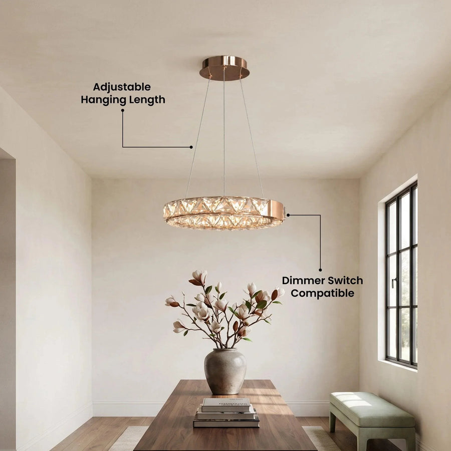 Rose Gold and Crystal Ring Chandelier | Dimmable