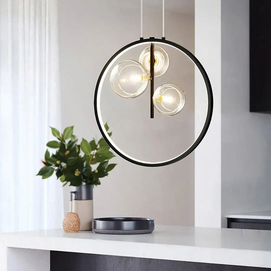 Black Three-Light Glass Globe Pendant Light