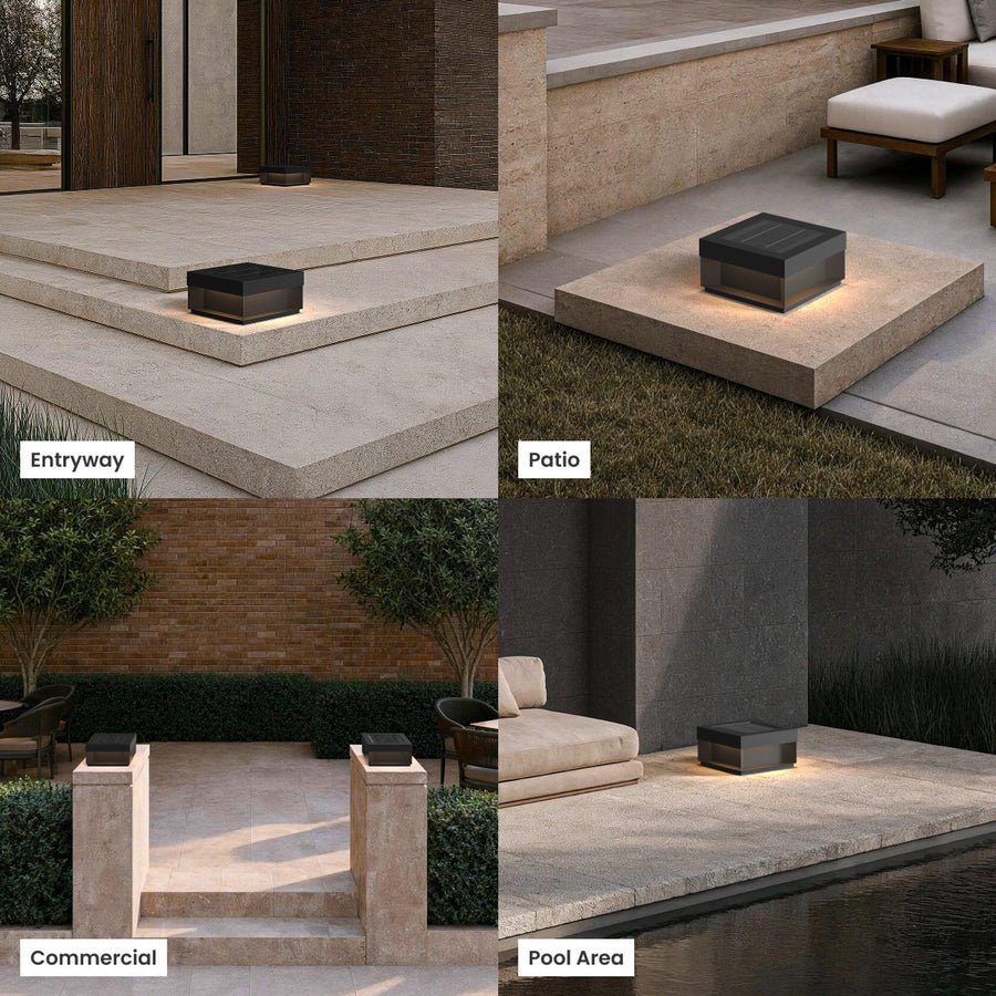 Solar Outdoor Pillar Light | Black Aluminium, 4 Sizes