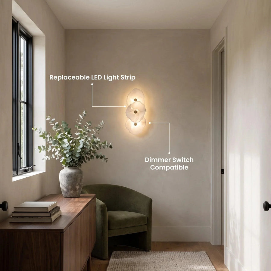 Brass and Alabaster Wall Sconce | Brushed Gold, 38 or 57 cm
