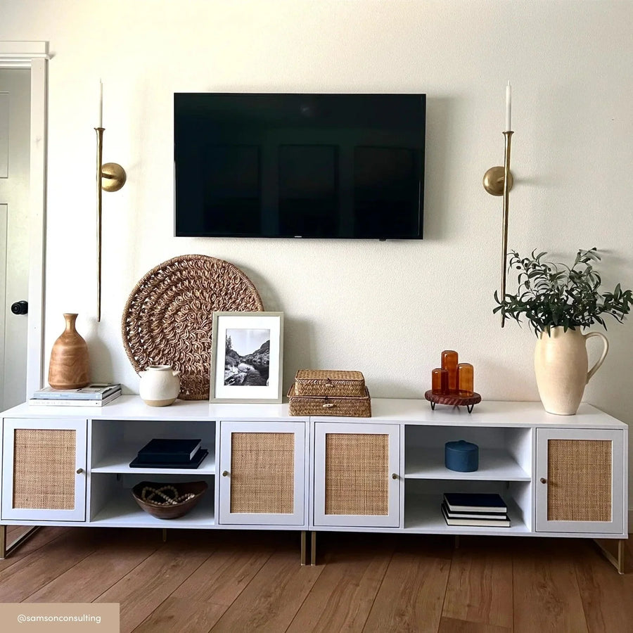 Rattan & Wood 2-Door TV Cabinet White