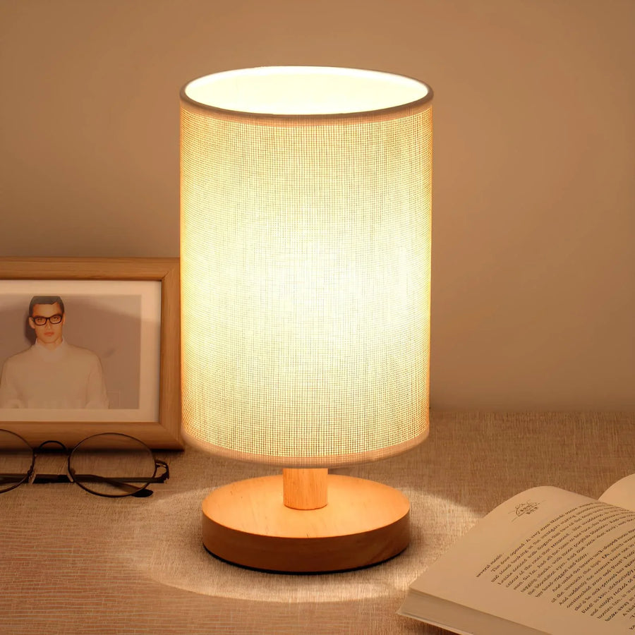 Wood and Linen Bedside Lamp | USB Powered