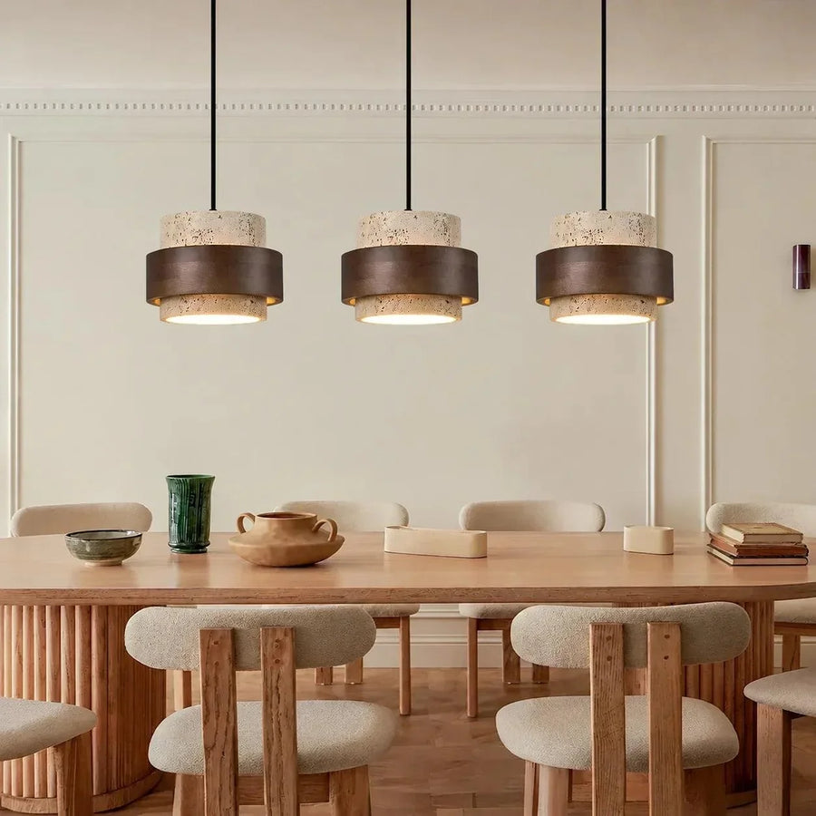 Aksel Vintage Cylindrical Travertine Stone Pendant Light