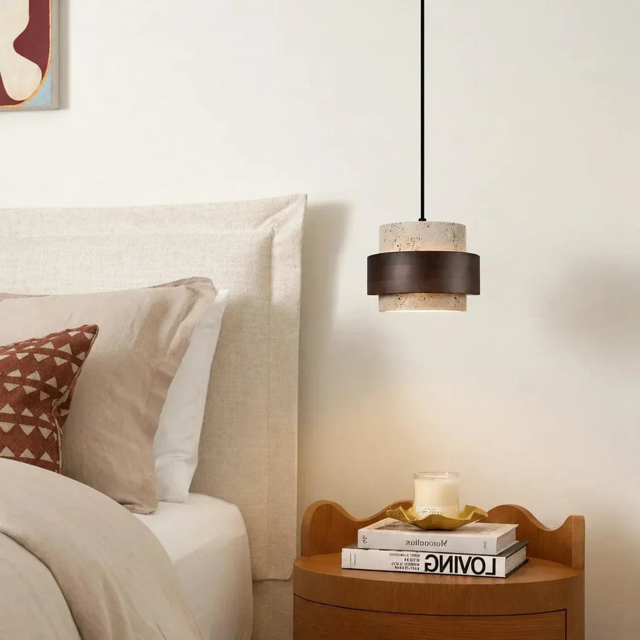 Aksel Vintage Cylindrical Travertine Stone Pendant Light