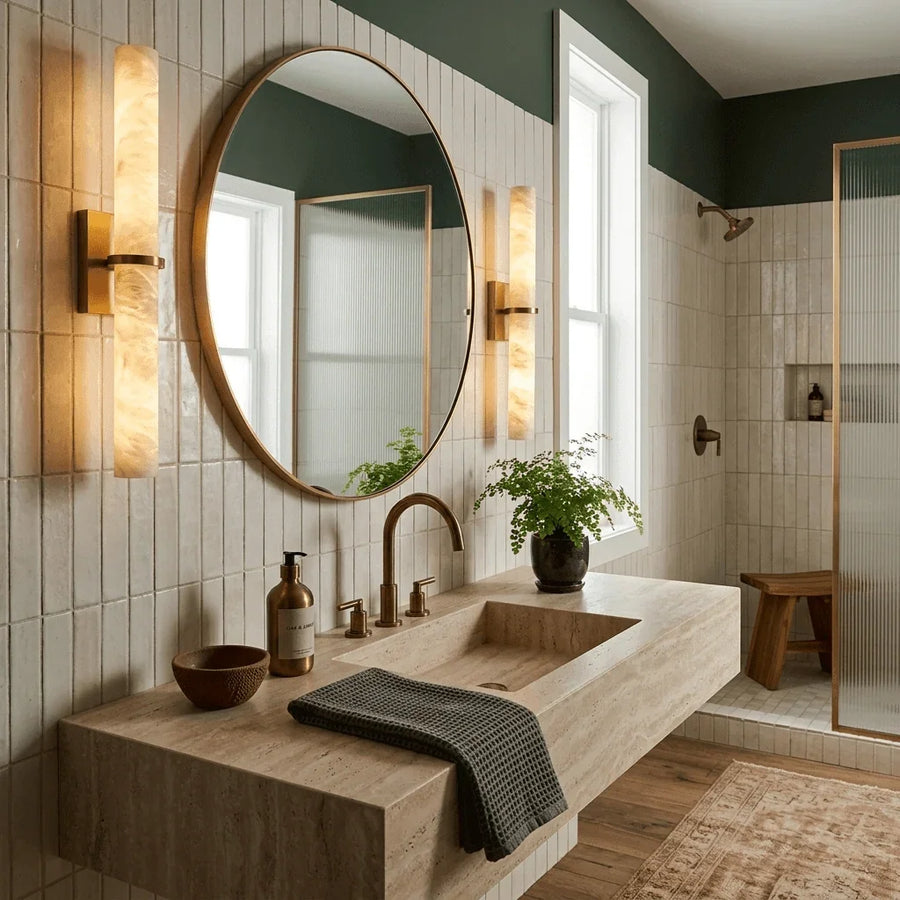 Alabaster Bar Wall Light | Brushed Brass, Integrated LED