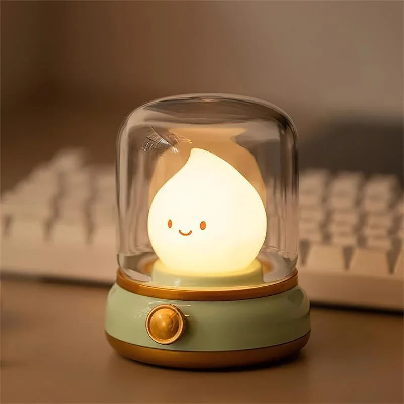 Rechargeable Flame Night Light | Glass Dome Bedside Lamp