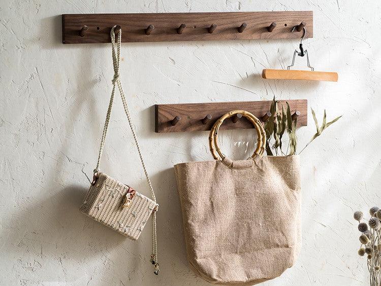 Solid Wood Peg Rail | Walnut or Beech, 4 to 6 Pegs