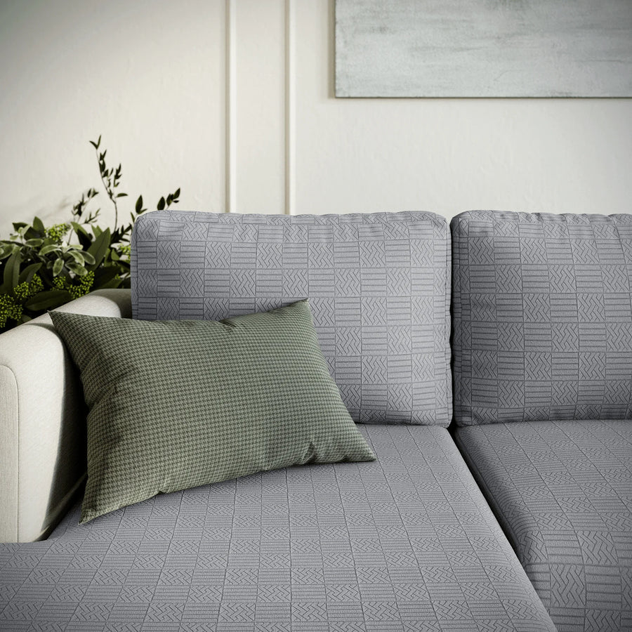 Stretch Sofa Cushion Cover | Checked Jacquard, 5 Colours