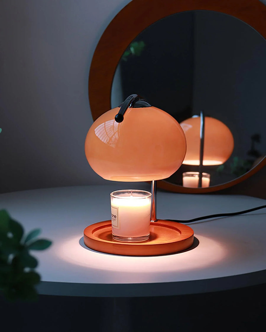 Candle Warmer Lamp with Glass Shade | Wooden Tray Base