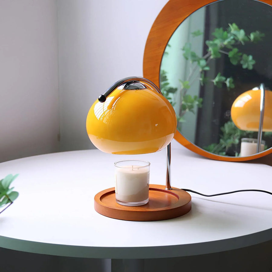 Candle Warmer Lamp with Glass Shade | Wooden Tray Base