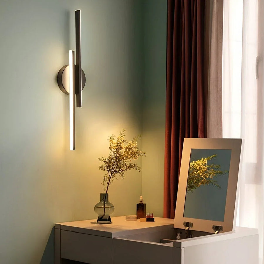 Offset Twin-Bar LED Wall Light | Black or White, 55 cm