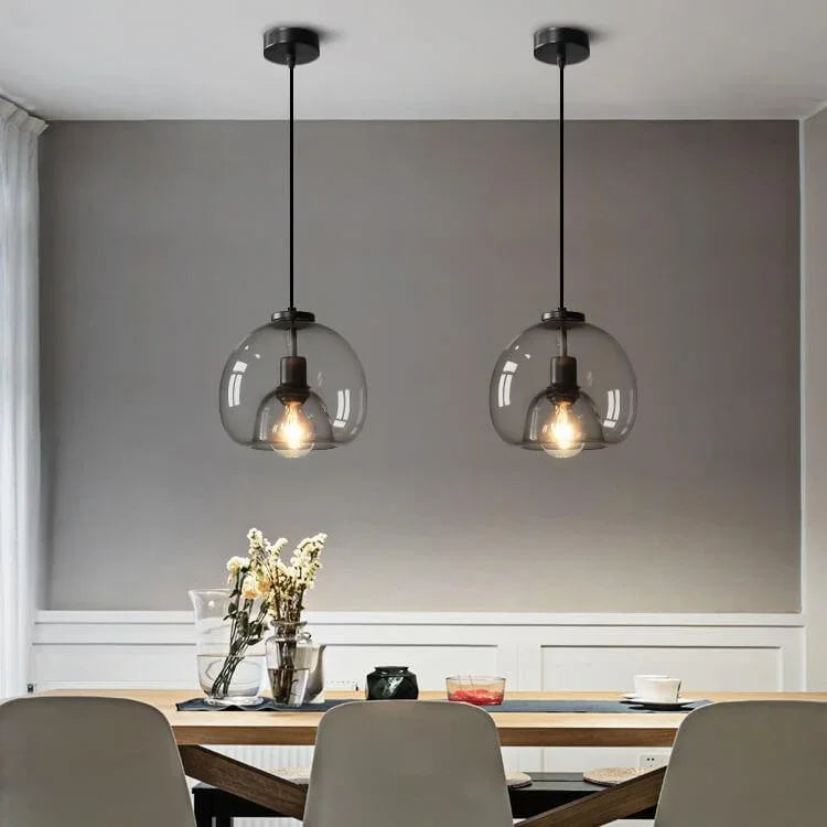 Minimalist Smoke Gray 1-Light Hand-Blown Glass Dome Pendant Light, view 3