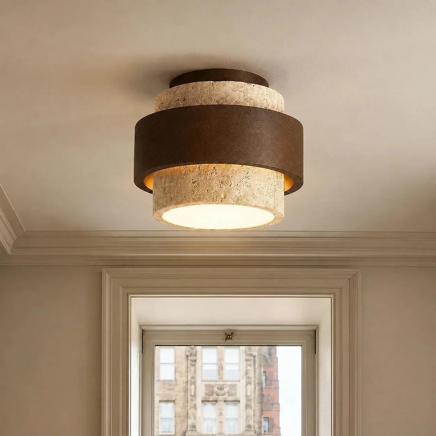 Owen Wabi-Sabi Travertine Cylindrical Ceiling Light