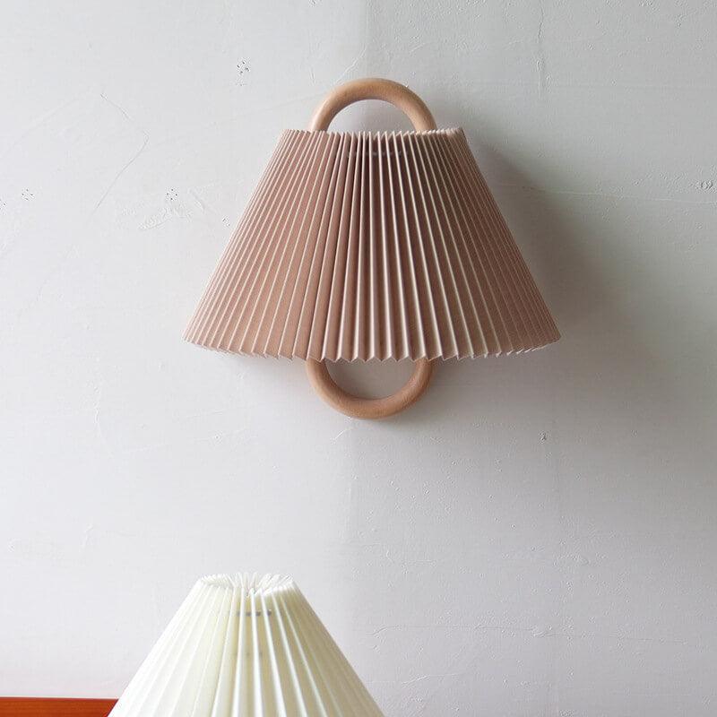Modern Original Solid Wood Pleated Semi-Circle 1-Light Wall Sconce Lamp in Coffee - Pleated