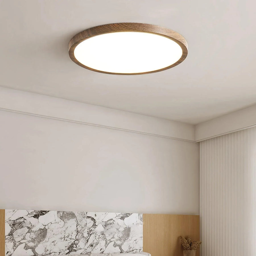 Walnut Wood Effect LED Flush Ceiling Light | Slim, 30-50 cm