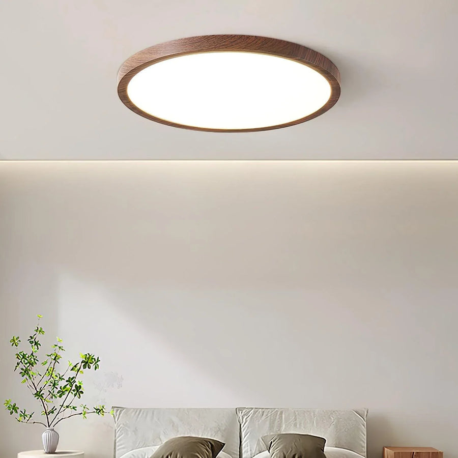 Walnut Wood Effect LED Flush Ceiling Light | Slim, 30-50 cm