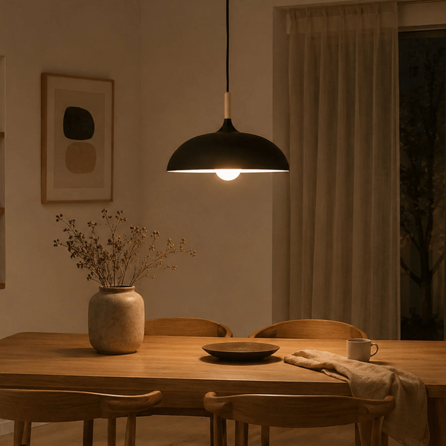 Minimalist Wood and Aluminium Dome Pendant Light – image 2