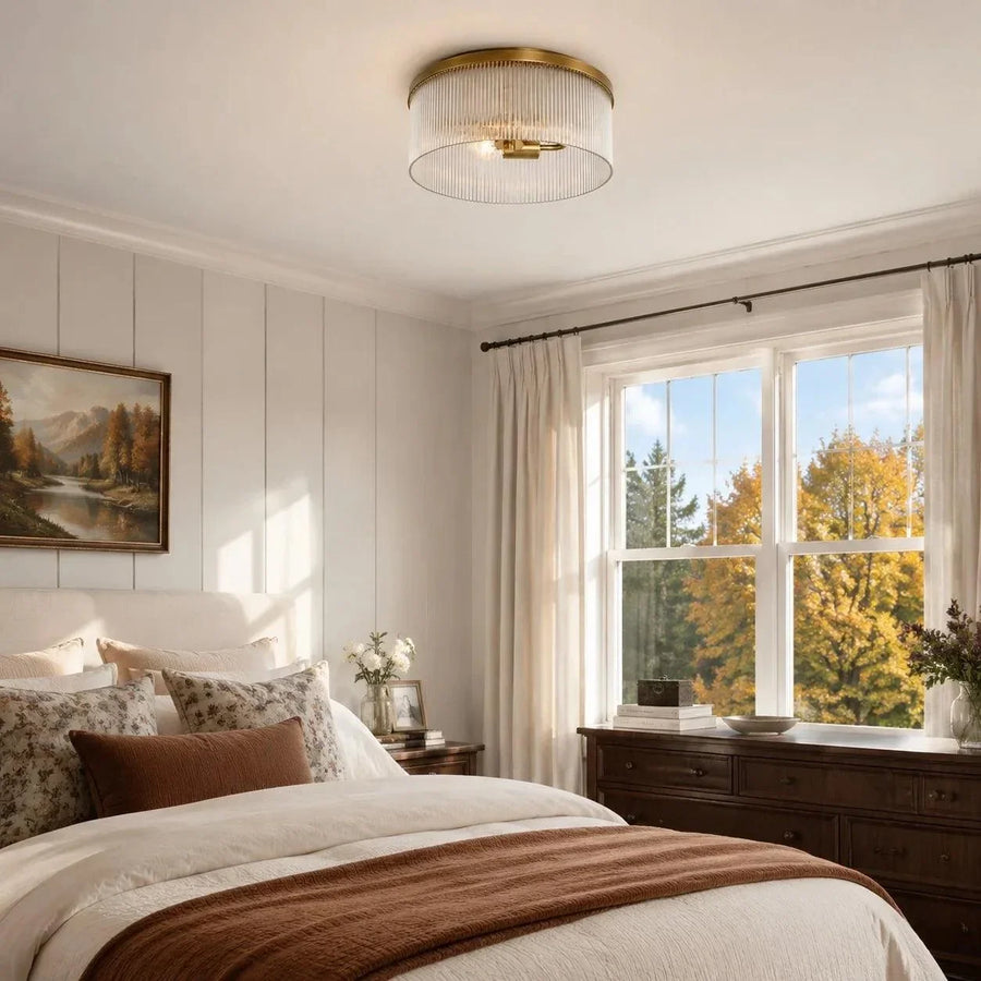 Vesper Farmhouse Round Ribbed Glass Flush Mount Ceiling Light