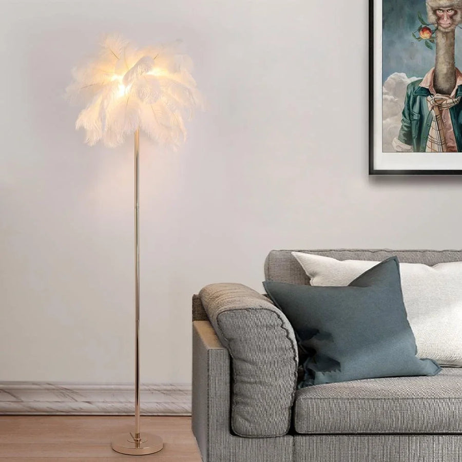 Art Deco Feather Shade Floor Lamp in Rose Gold