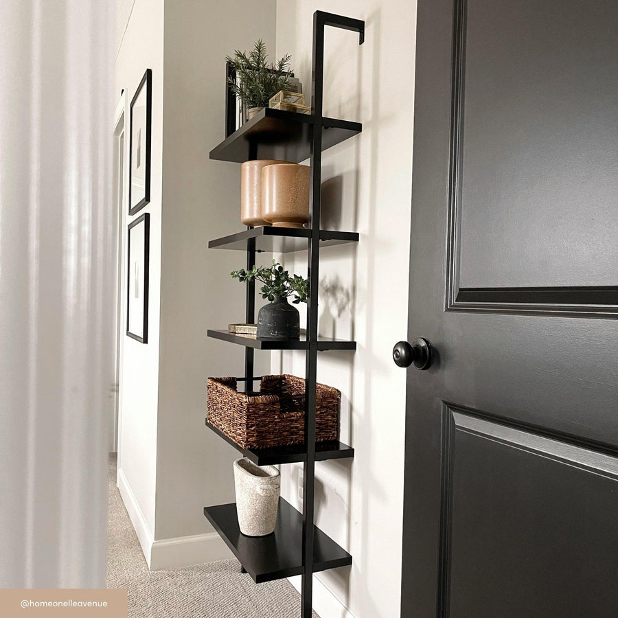 Black 5-Shelf Ladder Bookshelf