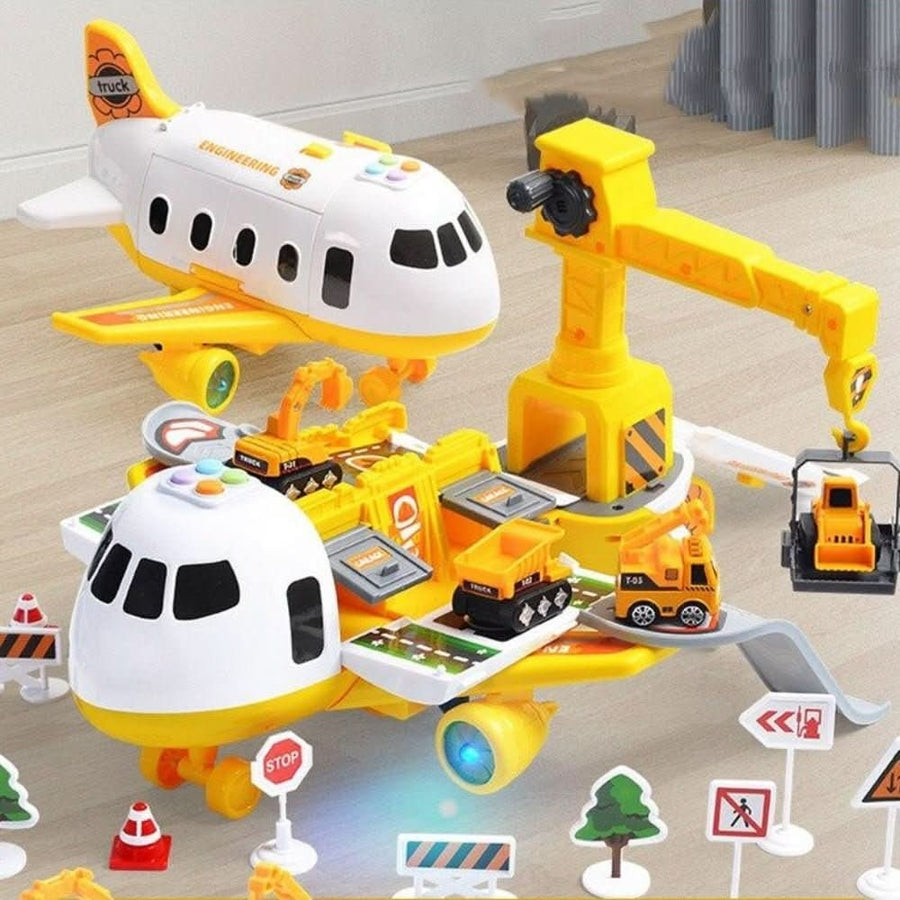 Cargo airplane toy playset with crane