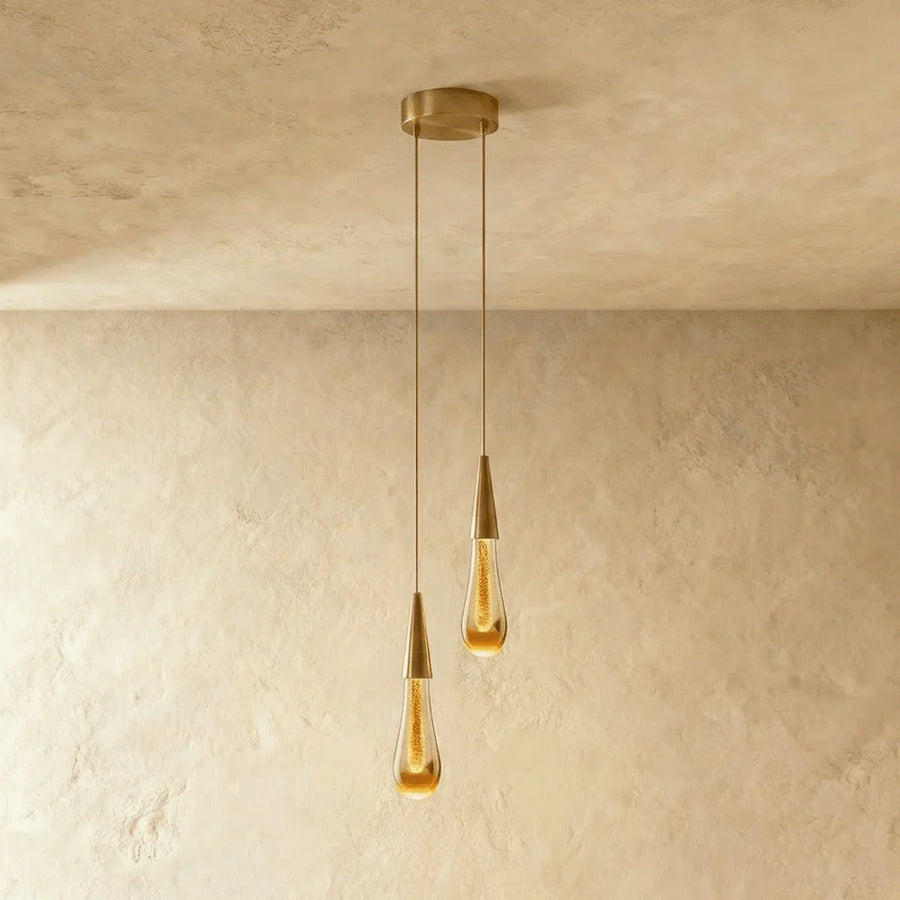 Glitter Glass Drop Pendant Light | Brass Cone, Set of 1 or 2