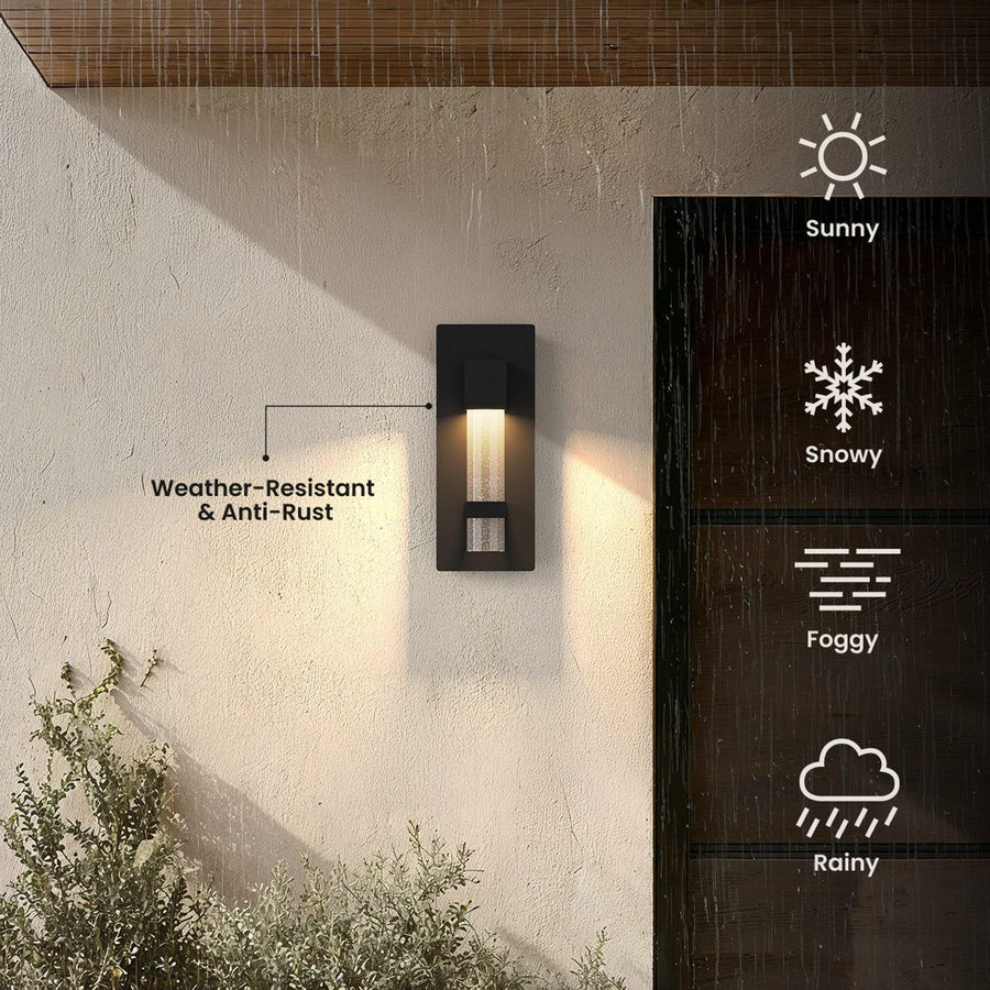 Seeded Glass Outdoor Wall Light | Black Steel, 30-73 cm
