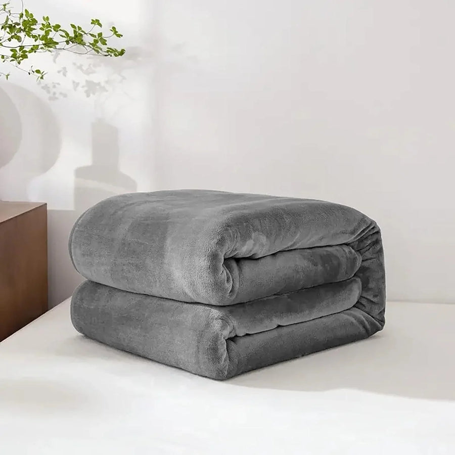 Plush Fleece Throw Blanket | Grey or Coffee, Five Sizes