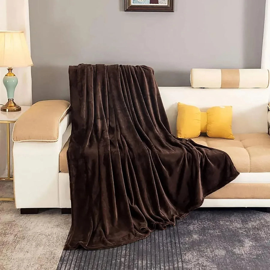 Plush Fleece Throw Blanket | Grey or Coffee, Five Sizes