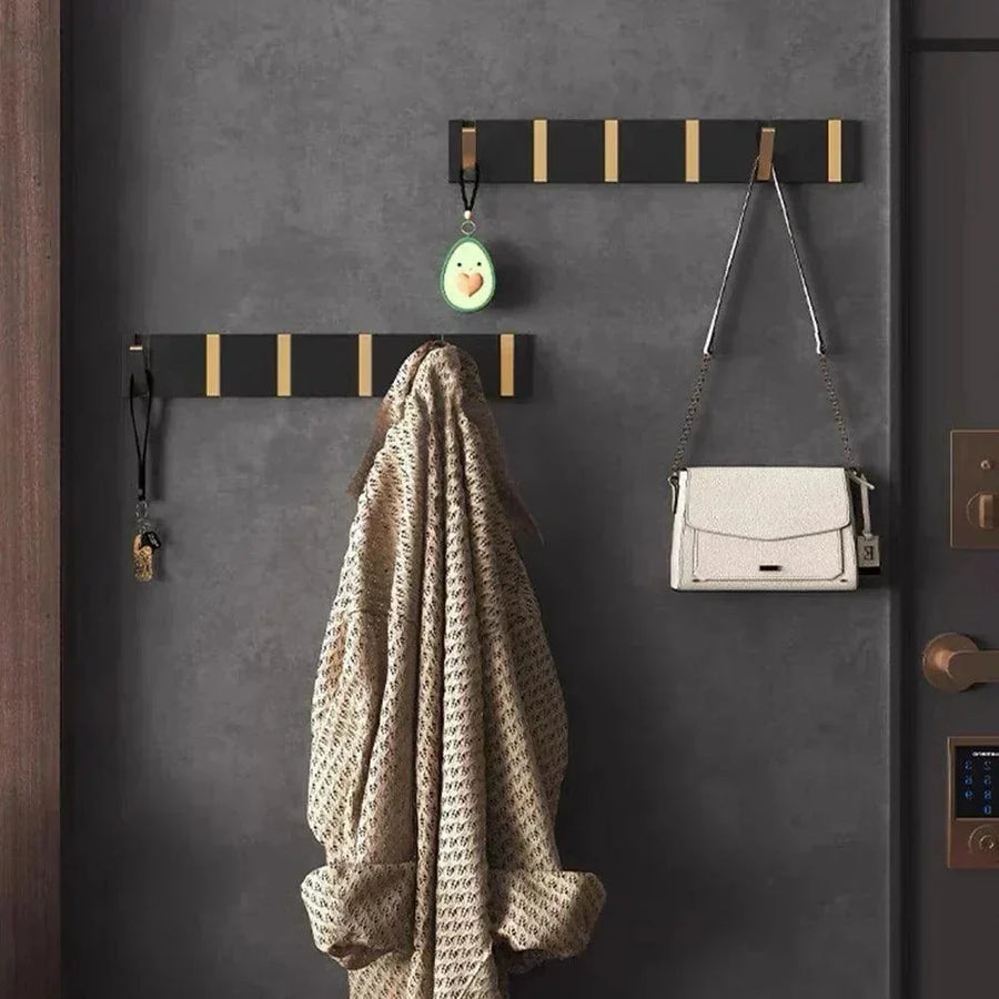 Folding Wall Hook Rail | Black or Black and Gold, 2 to 6 Hooks