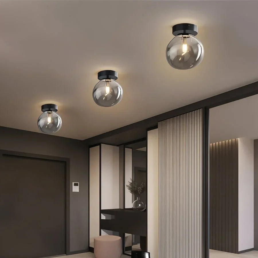 Glass Globe Ceiling Light | Amber or Smoke, Dome or Cylinder