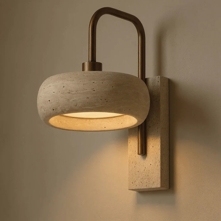 Tavik Vintage Rustic Travertine Stone Cylinder Wall Sconce