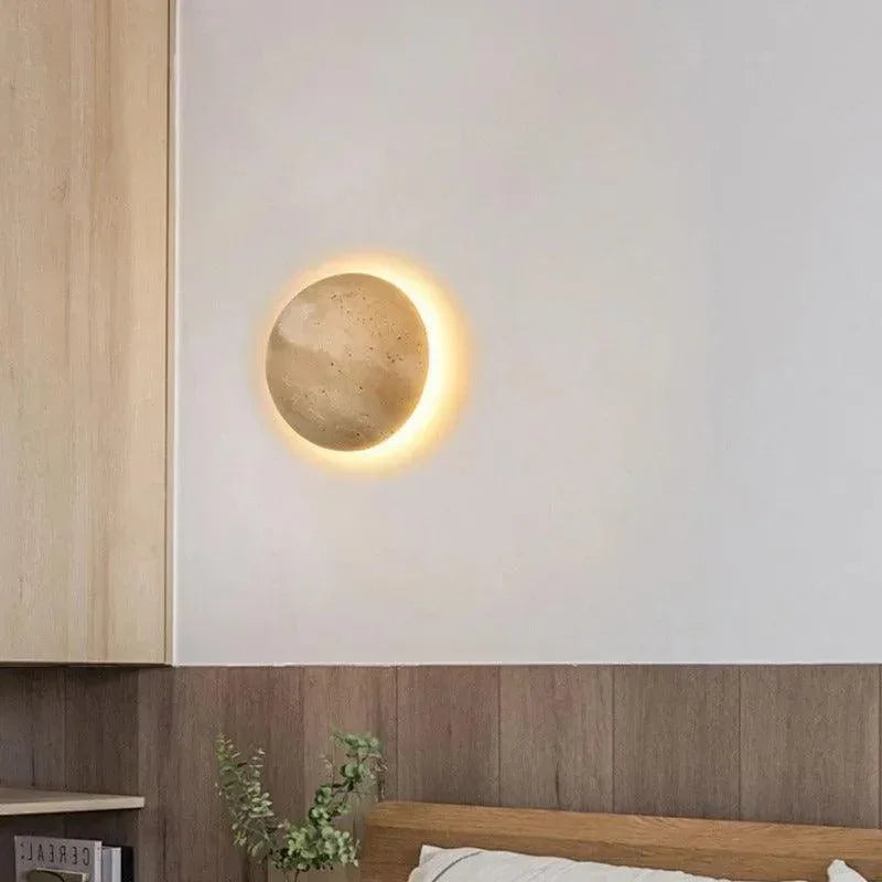 Modern Minimalist Travertine Round Wall Sconce LED 1-Light