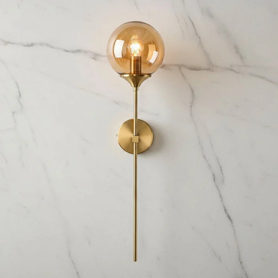 Long Brass Stem Wall Light | Glass Globe, 4 Glass Colours