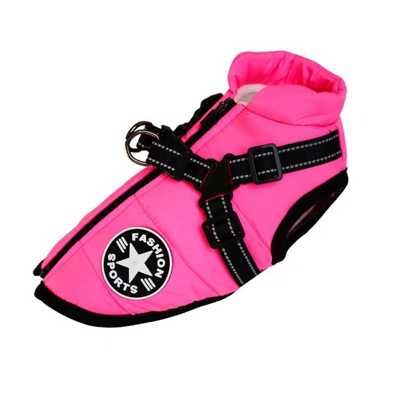 Padded dog coat with built-in harness