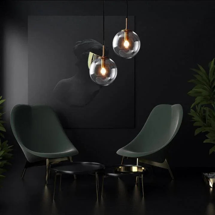 Glass Globe Wall Light with Hanging Arm | Gold or Black