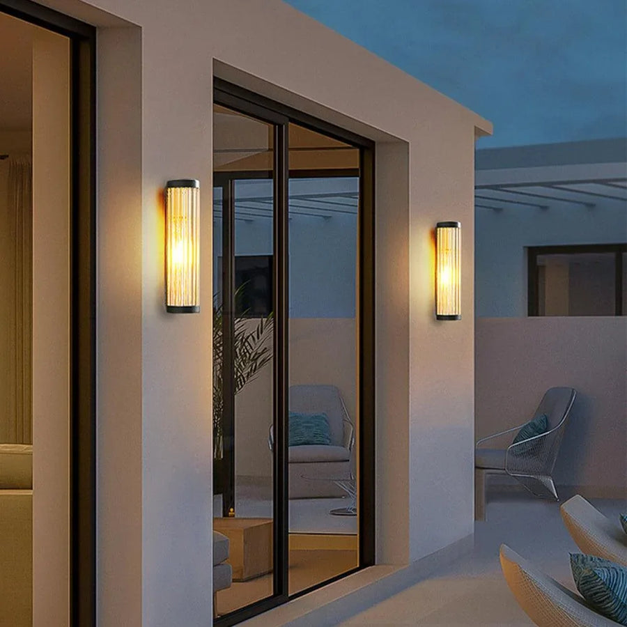 Ribbed glass outdoor wall light