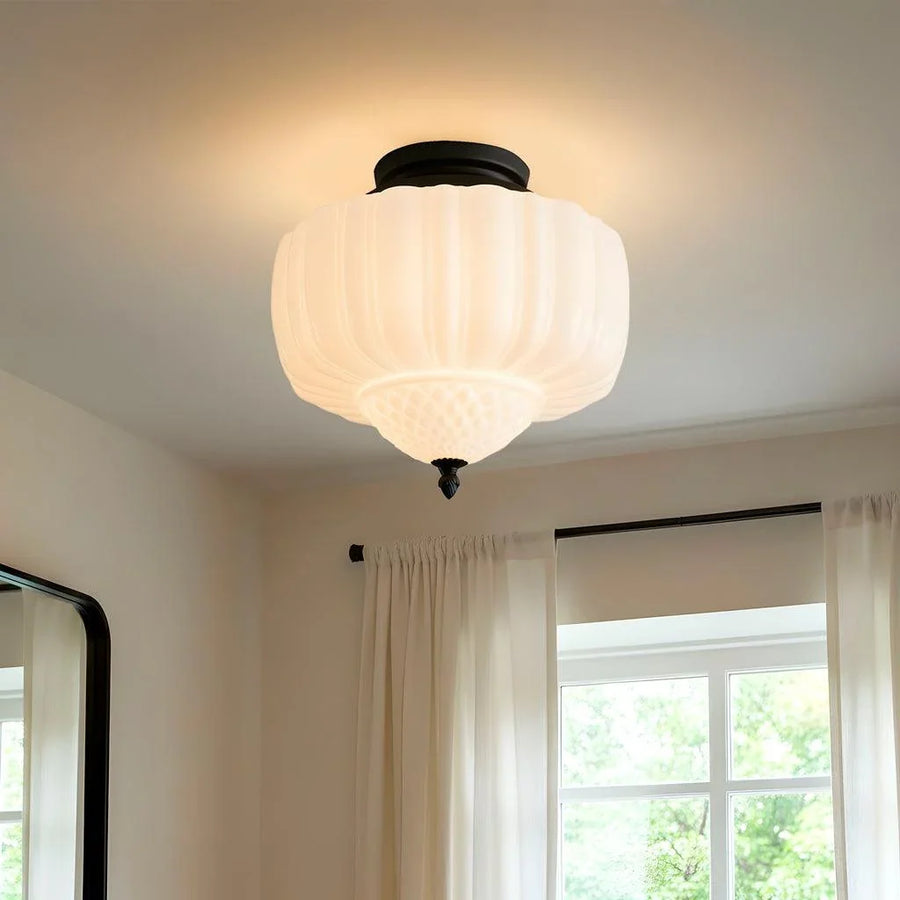 Ribbed Milk Glass Ceiling Light