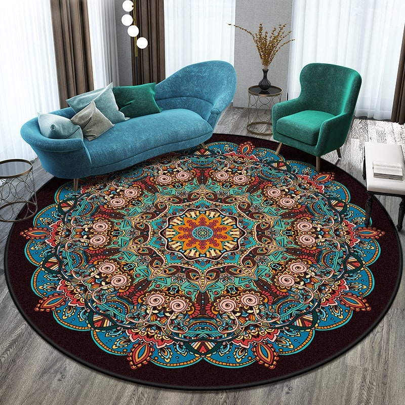 Round mandala flat weave rug