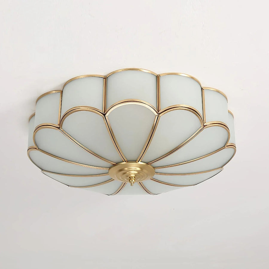 Scalloped brass and frosted glass ceiling light