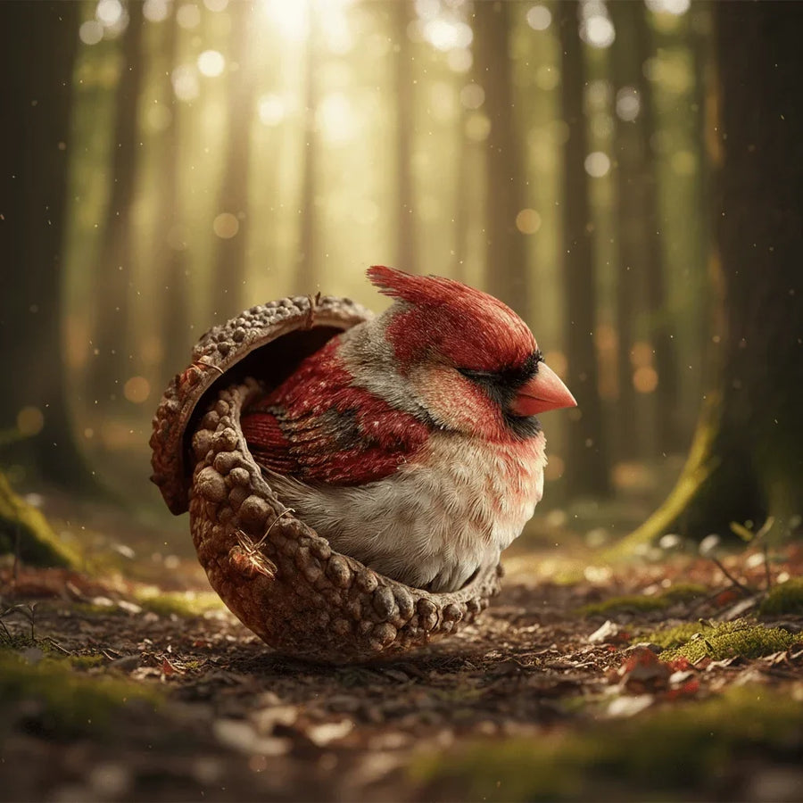 Sleeping woodland animal in an acorn Christmas ornament